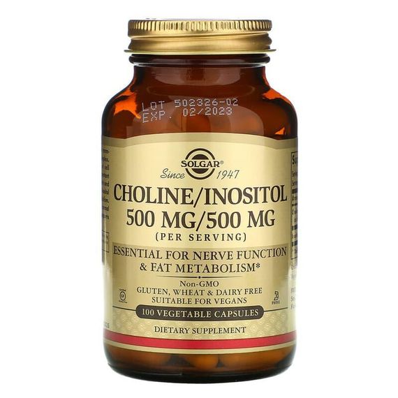 Холін та Інозитол, Choline/Inositol, Solgar 100 вегетаріанських капсул