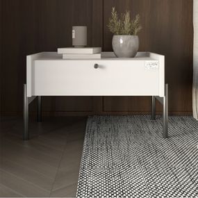 Тумба приліжкова LION Wood з однією шухлядою Німфея Альба (білий) (чорні ножки) (LION-041327)