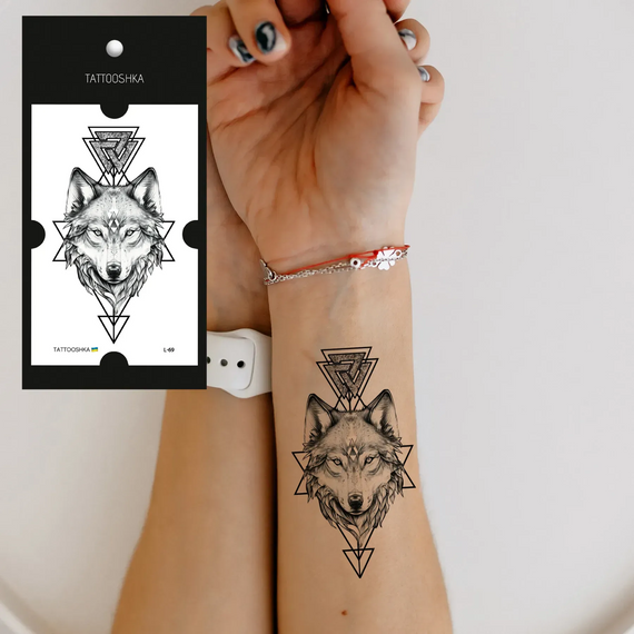 Тату тимчасове Вовк графічний Tattooshka L-69 Чорний shop (4825800010440) | Зображення 1