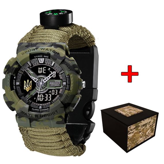 Чоловічий годинник Awarder 005 Тризуб золото Camo Green Паракордовий ремінець Army Green