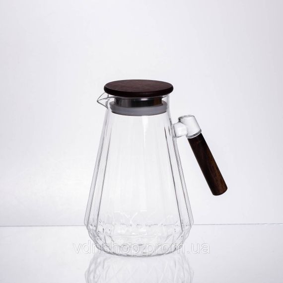 Глечик для напоїв 1.7 (л) для компоту, мохіто, лимонаду, сангрії скляний глечик із ручкою й бамбуковою кришкою 64486-71 | Зображення 5