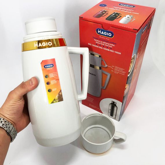 Термос Magio MG-1050W со стеклянной колбой, Хороший небольшой термос, для питьевой воды. Цвет: белый | Зображення 7