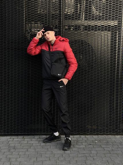 Комплект чоловічий Nike: анорак утеплений червоно-чорний + штани "President" чорні. Барсетка У Подарунок! | Зображення 4