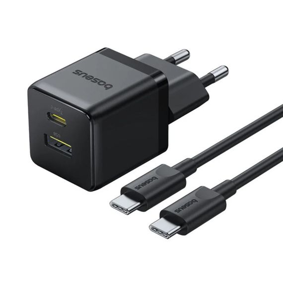 МЗП Baseus Palm Fast Charger 30W (1USB-A/1C) + кабель Type-C to Type-C (P1011160A) Cluster Black