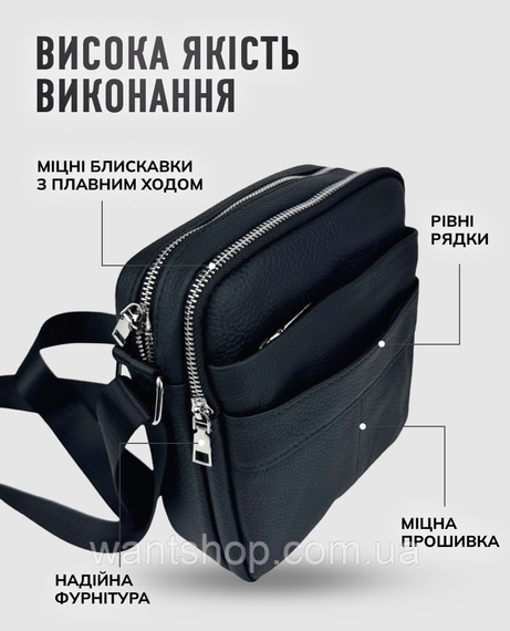 Сумка барсетка шкіряна чоловіча через плече Tiding Bag TM-73571 чорна | Зображення 5
