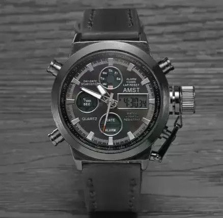 Чоловічий наручний годинник AMST Watch чорний • Стильний кварцовий годинник на руку в чорному кольорі для щоденного носіння, роботи та подарунка | Зображення 5