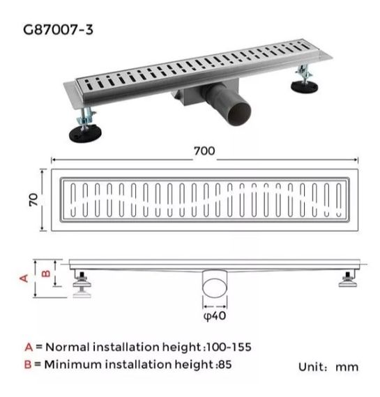 Душовий трап Gappo 70х700 мм, нержавіюча сталь G87007-3 | Зображення 1
