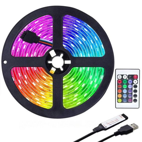 USB Стрічка світлодіодна SvC RGB PRO 5м, 30LED/метр з IR пультом керування та живленням від USB