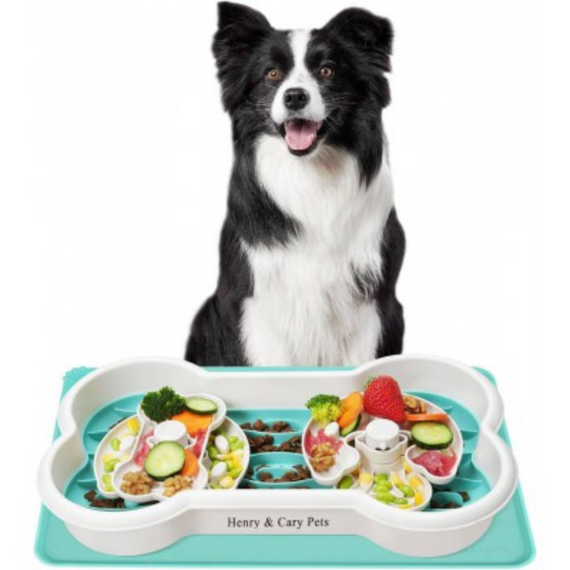 Миска-лабіринт для годування собак у формі кісточки та із силіконовим килимком Henry&Cary