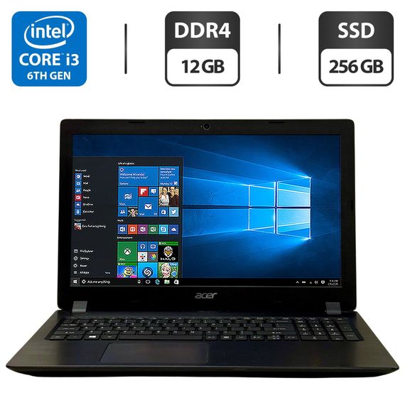 Ноутбук Acer Aspire A315-51-3286 / 15.6" (1366x768) TN / Intel Core i3-6006U (2 (4) ядра по 2.0 GHz) / 12 GB DDR4 / 256 GB SSD / Intel HD Graphics 520 / WebCam / Windows 10 Pro б/в