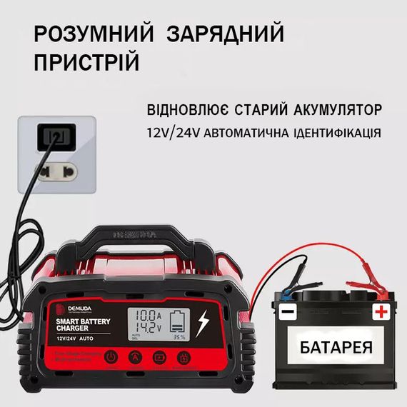 Універсальний зарядний пристрій для акумуляторів WonderTech GEL AGM 12V 24V Demuda DC200Plus червоний | Зображення 2