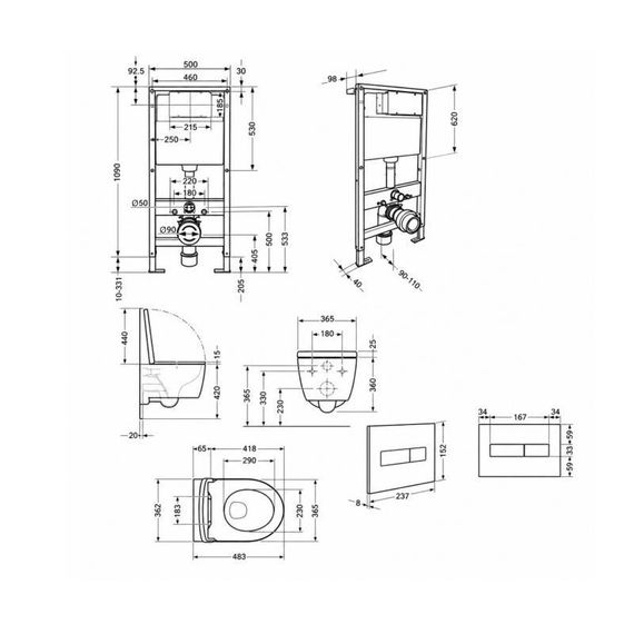Готовое решение Qtap для ванной комнаты: подвесной унитаз Taurus Ultra Quiet 485x360x350 + комплект инсталляции Standard (линейная | Зображення 1