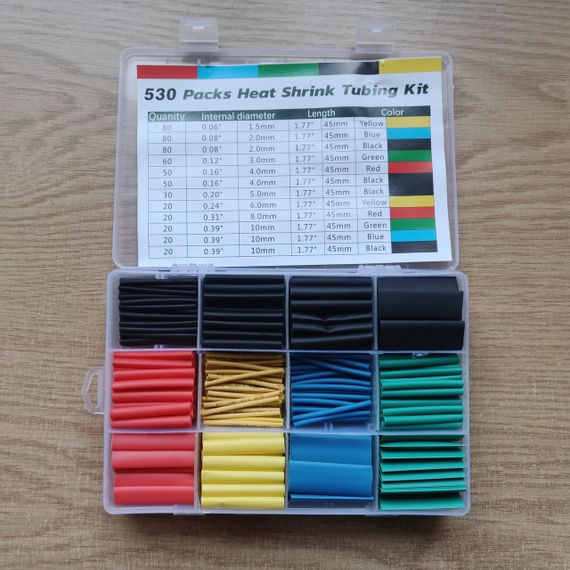 Термоусадочная трубка, термоусадка, комплект из 530 штук в контейнере
