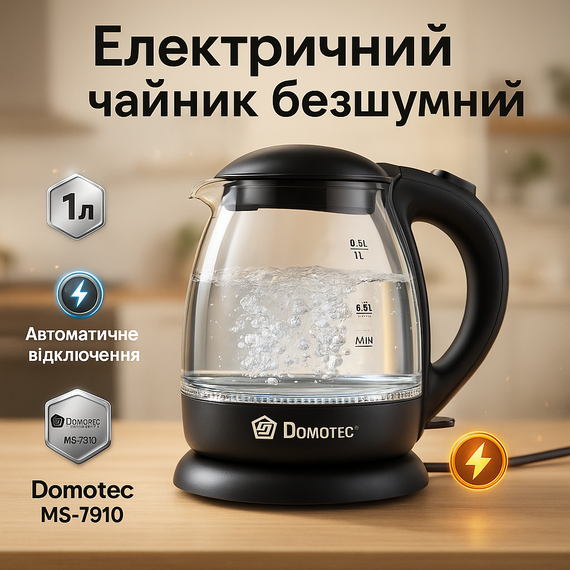 Чайник стеклянный электрический Domotec, Чайник электрический с индикатором температуры TK-45