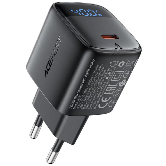 СЗУ Acefast A135 PD40W GaN (1USB-C) Black