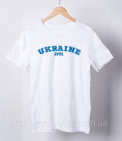 Футболка жіноча із патріотичним принтом "UKRAINE 1991" біла