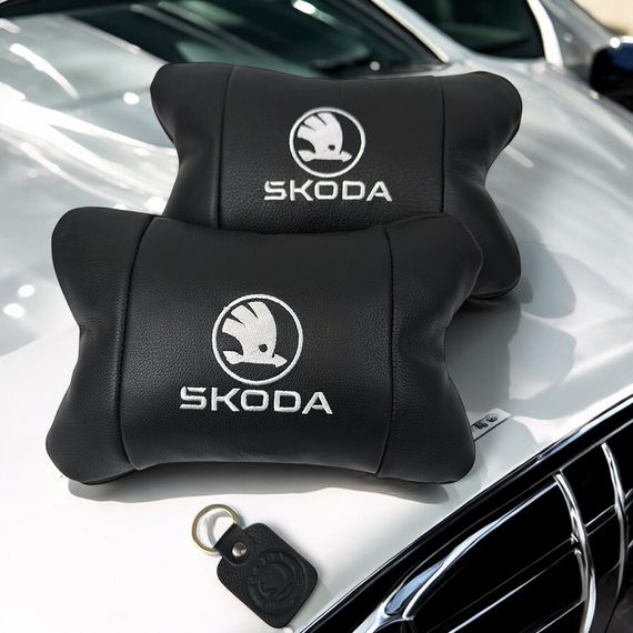 Автомобільні подушки 2 шт на підголівник Skoda / Шкода, з натуральної шкіри, стильний аксесуар для вашого авто | Зображення 5
