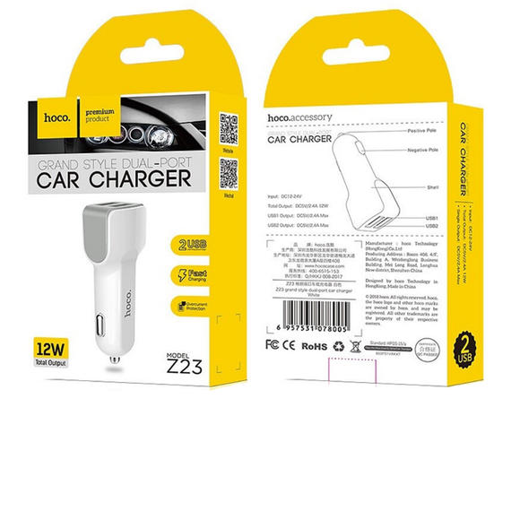 Адаптер ОЗУ Hoco Z23 dual-port car charger 2USB 2.4A | Зображення 4