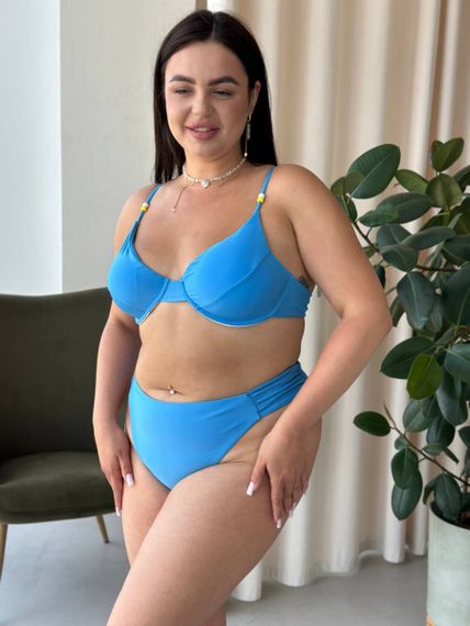 Блакитний купальник PLUS SIZE з чашками та високими плавками