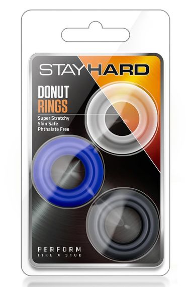 Набор эрекционных колец Blush STAY HARD Donut черрное, белое, синее sexstyle | Зображення 5