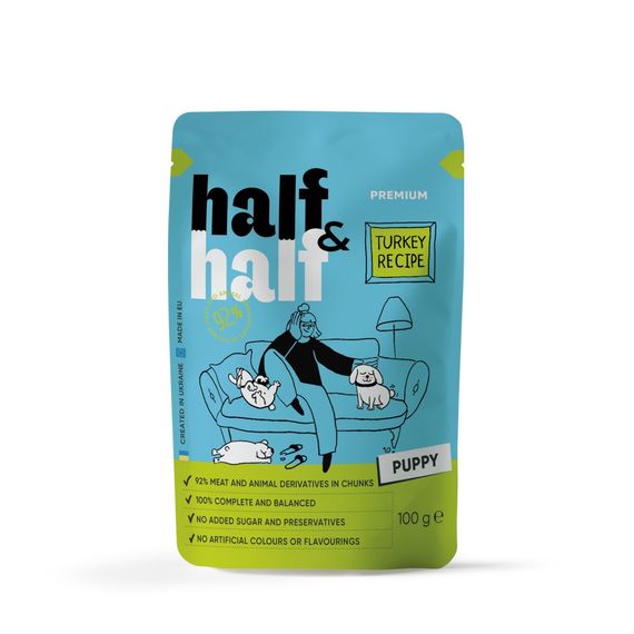 Корм вологий Half&Half Turkey in Gravy for Puppy шматочки індички в соусі для цуценят 100 г