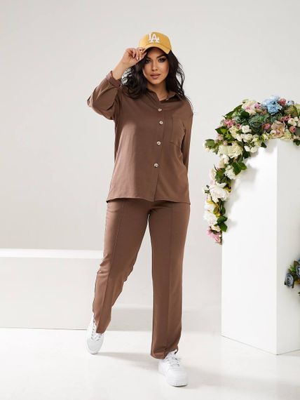 Женский костюм тройка рубашка+футболка+брюки трикотажный NB23007 размер 54/56 цвет капучино | Зображення 4