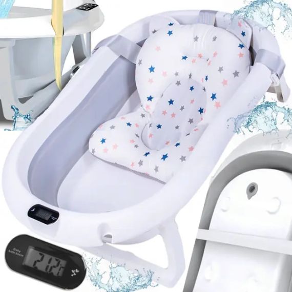 Детская ванночка для купания складная с термометром и подушкой | Зображення 2