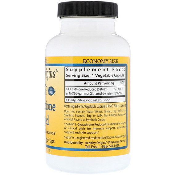 Глутатион Healthy Origins L-Glutathione Setria 250 mg 150 Caps HOG-41334 | Зображення 1