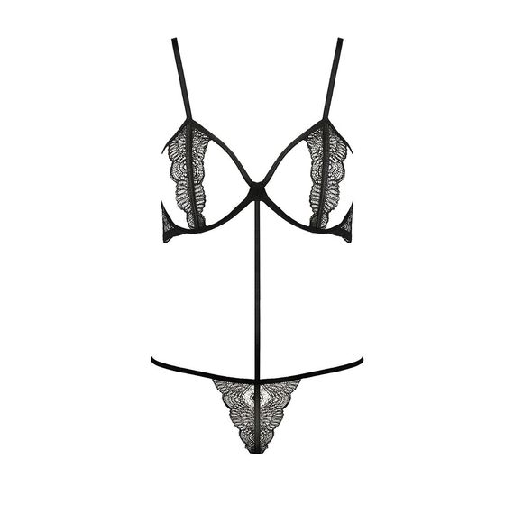 Комплект білизни Passion Exclusive QUENTRIS BIKINI L/XL, black, стрінги і напіввідкритий ліф | Зображення 4