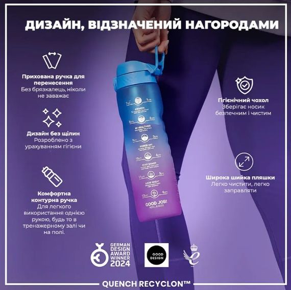 Пляшка для води ION8 1000 мл BPA Free Times To Drink (ЕКО пляшка) Blue & Pink (I8RF1000PBPMOT) | Зображення 2