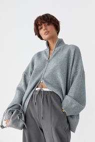 В'язаний кардиган оверсайз на блискавці - сірий цвет, ONE SIZE (є розміри)