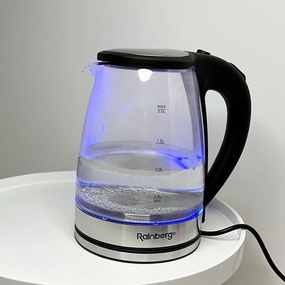 Електричний скляний чайник Rainberg RB-2250 з LED підсвічуванням 2200 Вт 1.8л, хороший електро чайник LV-33