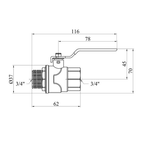Кран кульовий WaGa 3/4" ВЗ PN40 ручка, нікельований | Зображення 1