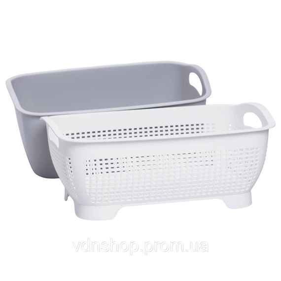 Кошик-друшлак 2 в 1 для миття овочів, фруктів і зелені 32×23×13 (см) Сірий HP-45-5G | Зображення 2
