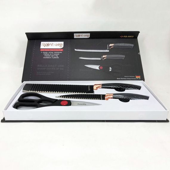 Набір кухонний ножів Rainberg RB-8803 3 в 1 з нержавіючої сталі з керамічним покриттям | Зображення 5