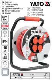 Удлинитель сетевой YATO Польша катушка заземление кабель 3х2,5² l=30 м YT-8106