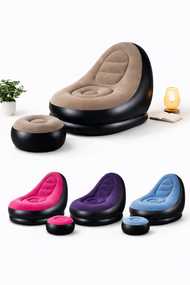 Надувний диван з пуфом Air Sofa / Надувне велюрове крісло з пуфом+насос