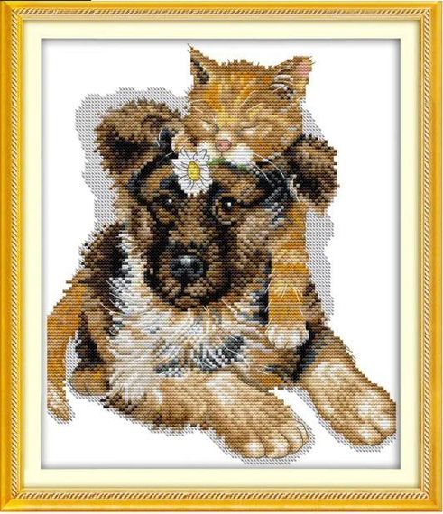 Набор для вышивания по нанесённой на канву схеме "The sleeping cats". AIDA 14CT printed, 28*32 см