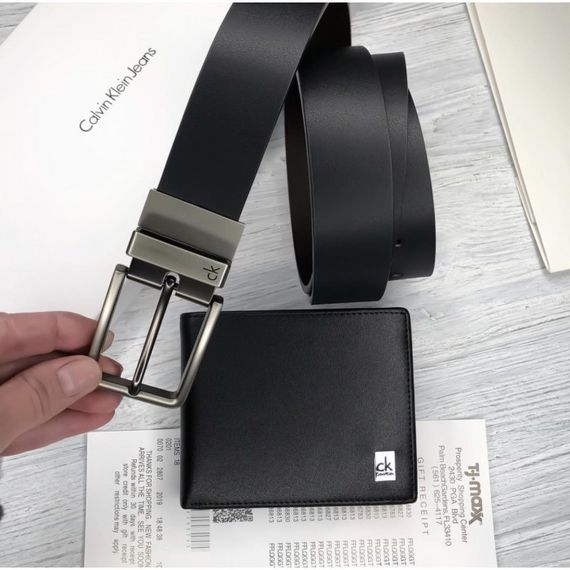 Чоловічий подарунковий набір ремінь і портмоне Calvin Klein натуральна шкіра | Зображення 1