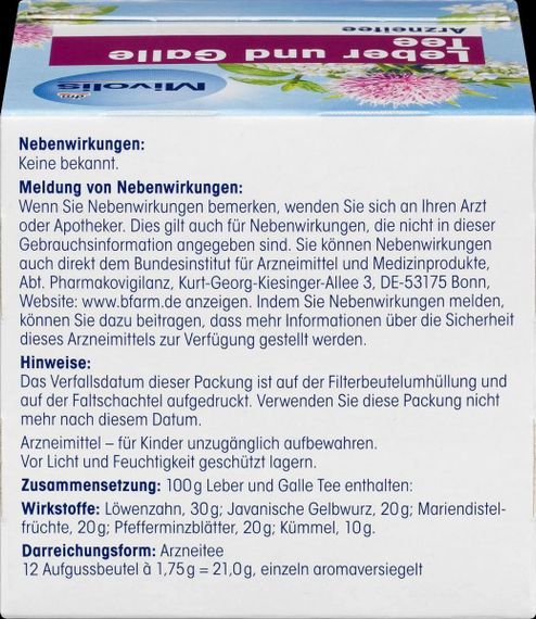 Фітозбір Mivolis Leber und Galle Tee 12 пакетиків – чай для підтримки печінки та жовчного міхура | Зображення 2