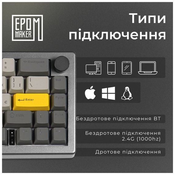 Клавіатура Epomaker EK68 65 Budgerigar V2 Switch Hot-Swap RGB Wireless/Bluetooth/USB UA Black (EK68-B-BV2) | Зображення 4