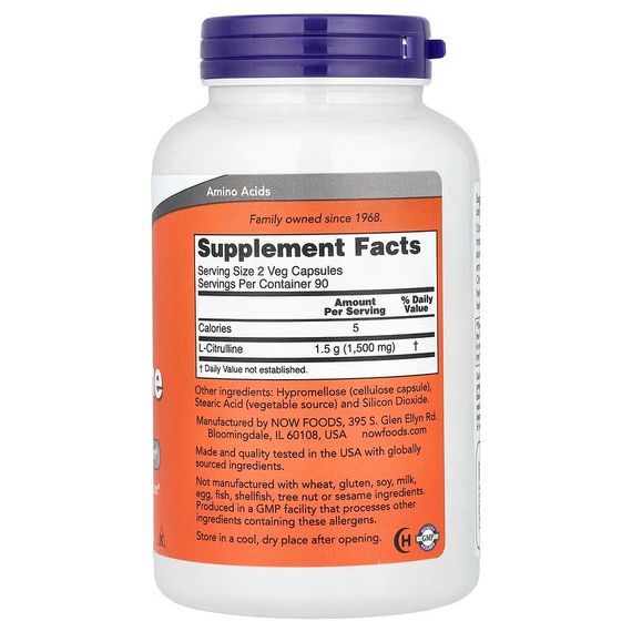 Амінокислота NOW L-Citrulline, 750MG  180 vcaps | Зображення 1