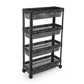 Поличка універсальна на колесах з декором вузька (6) (x142 чорний з написом "Kitchen")