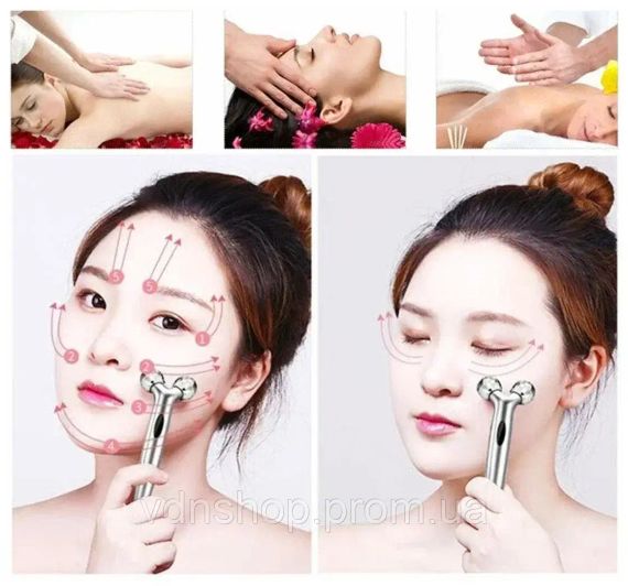 Роликовий ручний масажер для обличчя з 3D кульками LBJ-116B 3D Massager Сріблястий | Зображення 5