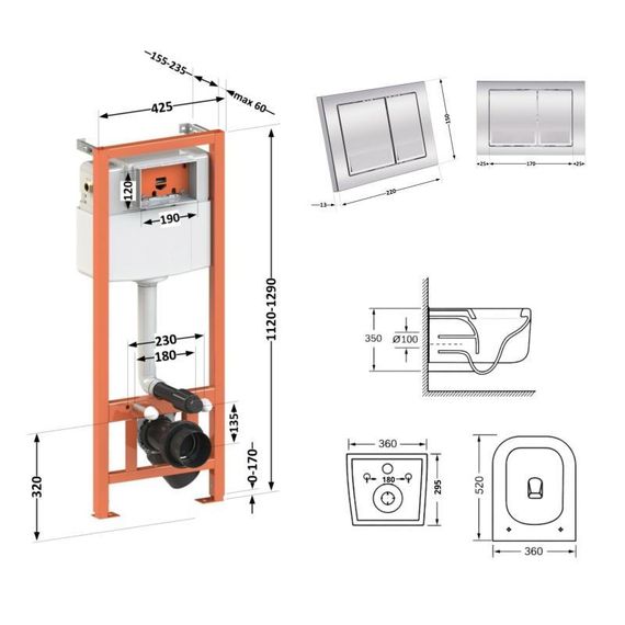 Готове рішення Qtap для ванної кімнати: підвісний унітаз Gemini Ultra Quiet 520×360×350 + комплект інсталяції Nest 4 в 1 | Зображення 1