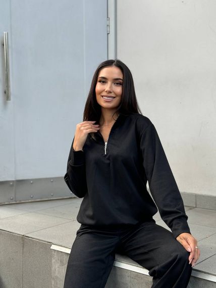 Женский спортивный костюм весна-осень свитшот и джоггеры NB24049 цвет черный, размер 42/44 | Зображення 3