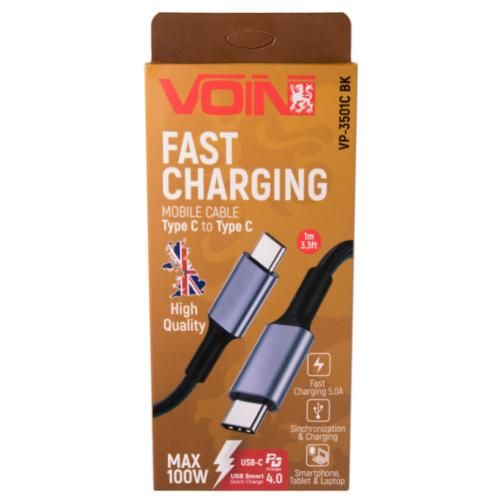 Кабель VOIN Type C - Type C 5А/20V, QC4.0/PD 1m, black (швидка зарядка / передача даних) | Зображення 7