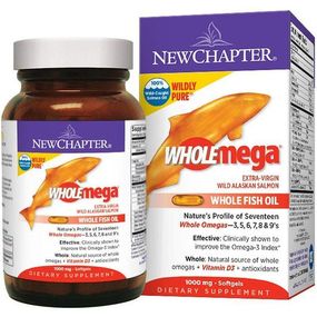 Жир лосося New Chapter Wholemega Extra Virgin Wild Alaskan Salmon Whole Fish Oil 1000 mg 120 Softgels