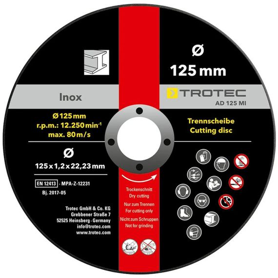 Круг відрізний по металу Trotec 125х22.23х1.2 (12 шт) (6225001111) | Зображення 1