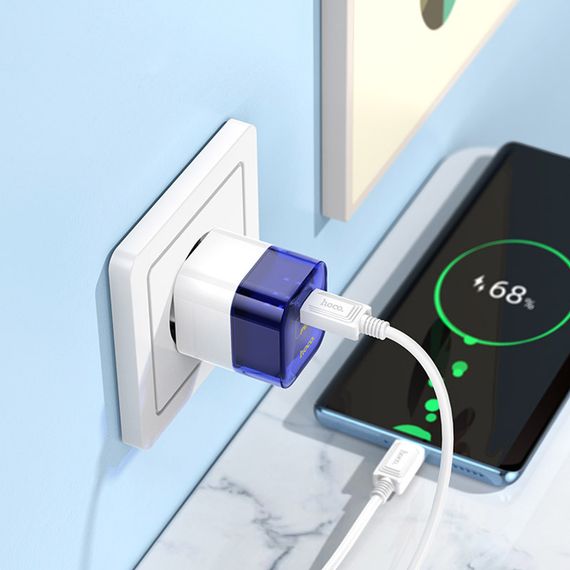 МЗП Hoco C125A Transparent PD20W (1USB-C) + кабель Type-C to Type-C Transparent blue | Зображення 5